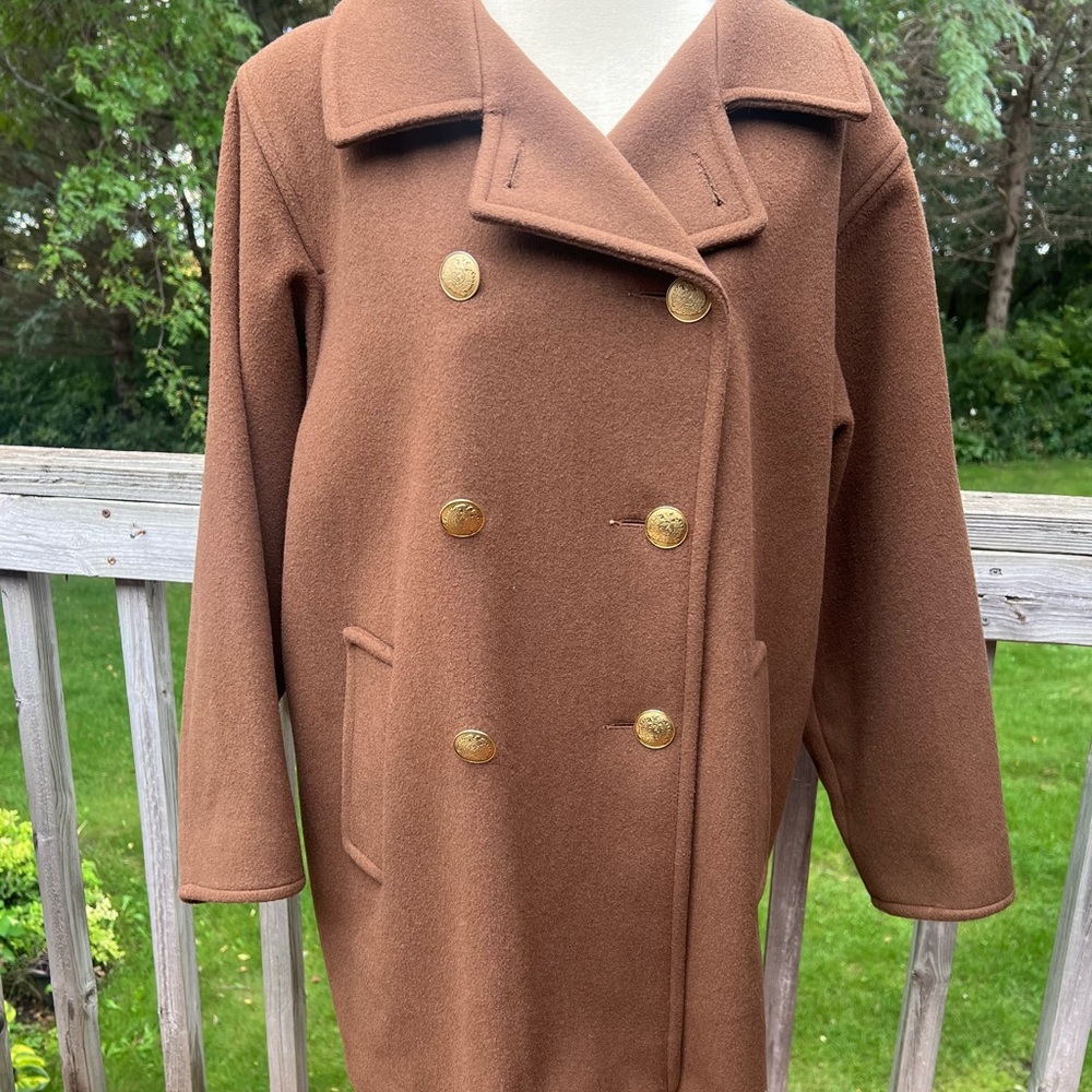 Vintage Double-Breasted Brown Pea Coat size 12 Made in USA